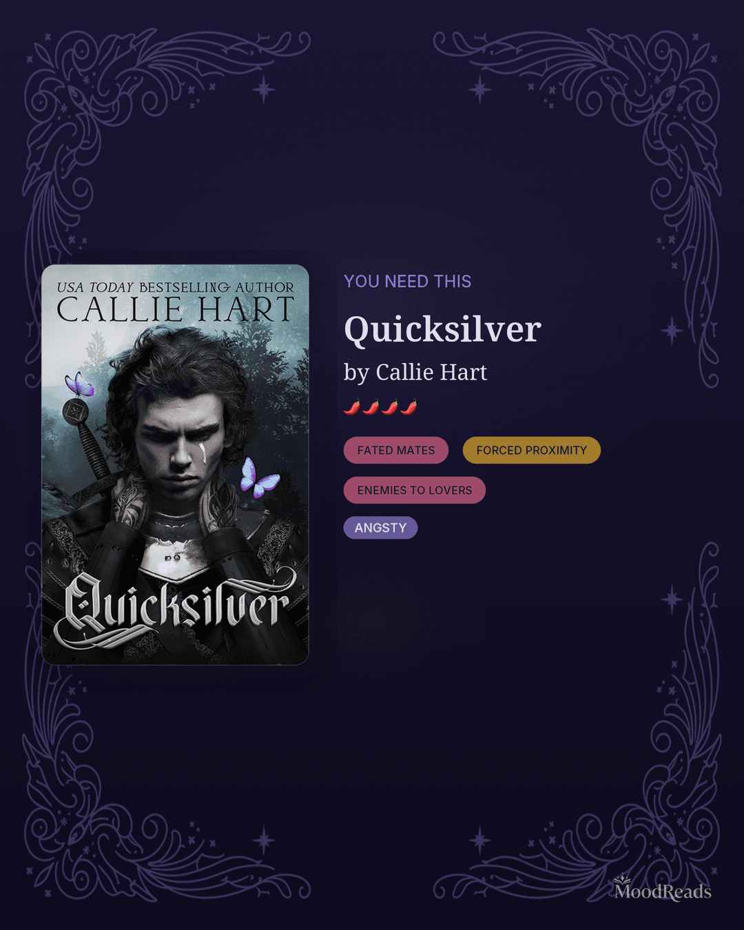 MoodReads share graphic for Quicksilver by Callie Hart