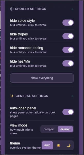 MoodReads Extension Settings